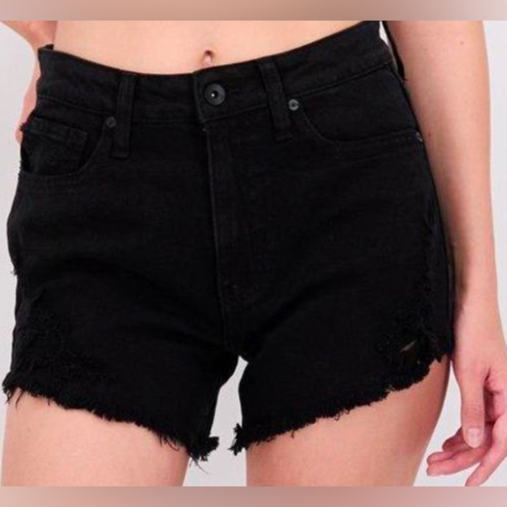 Kendall & Kylie Black High-Waist Raw Hem Jean Shorts
